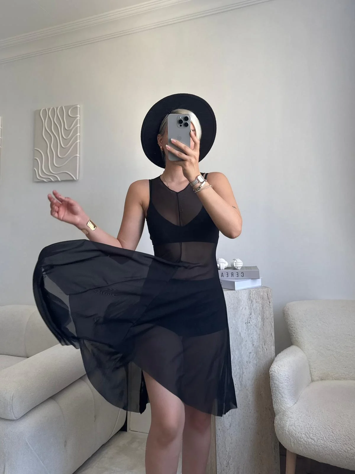 Kuşaklı Tül Pareo - SİYAH