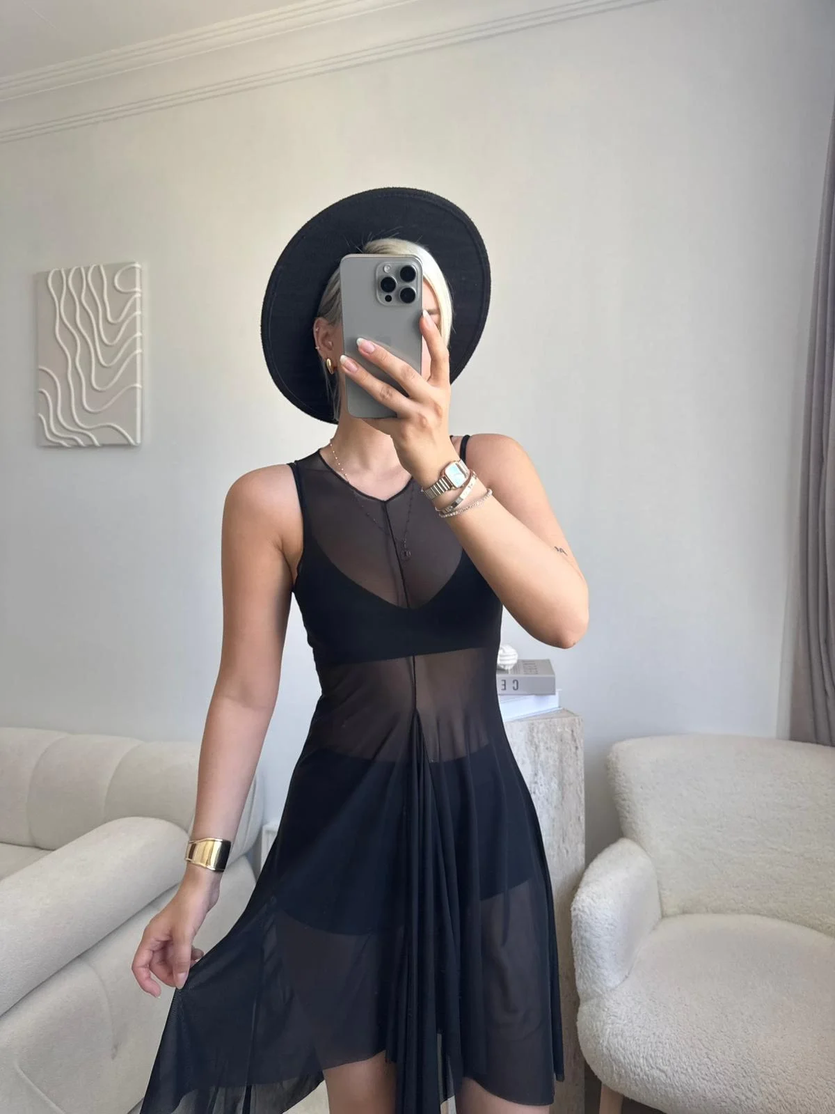 Kuşaklı Tül Pareo - SİYAH