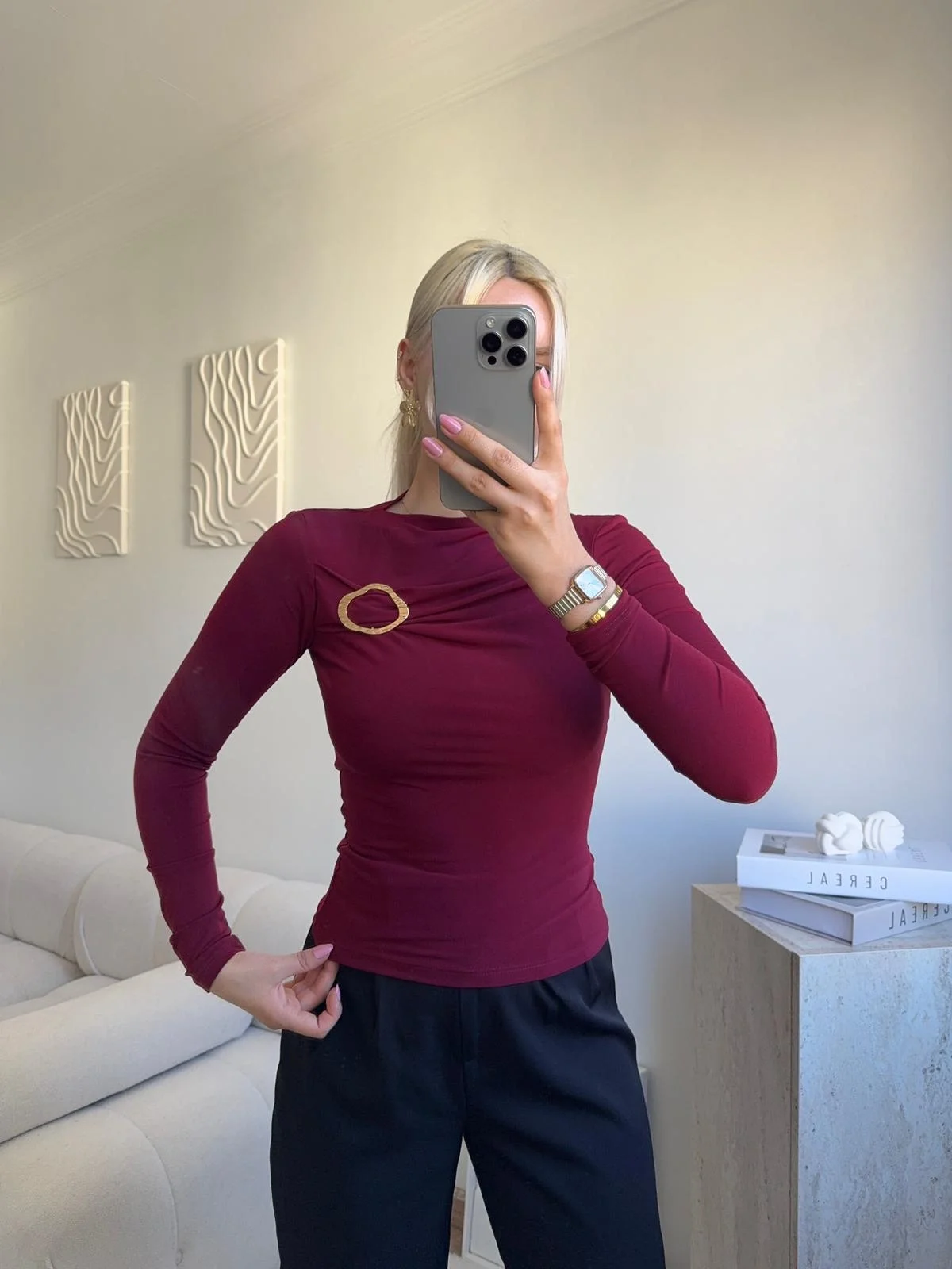 Luna Toka Detaylı Drapeli Bluz - BORDO