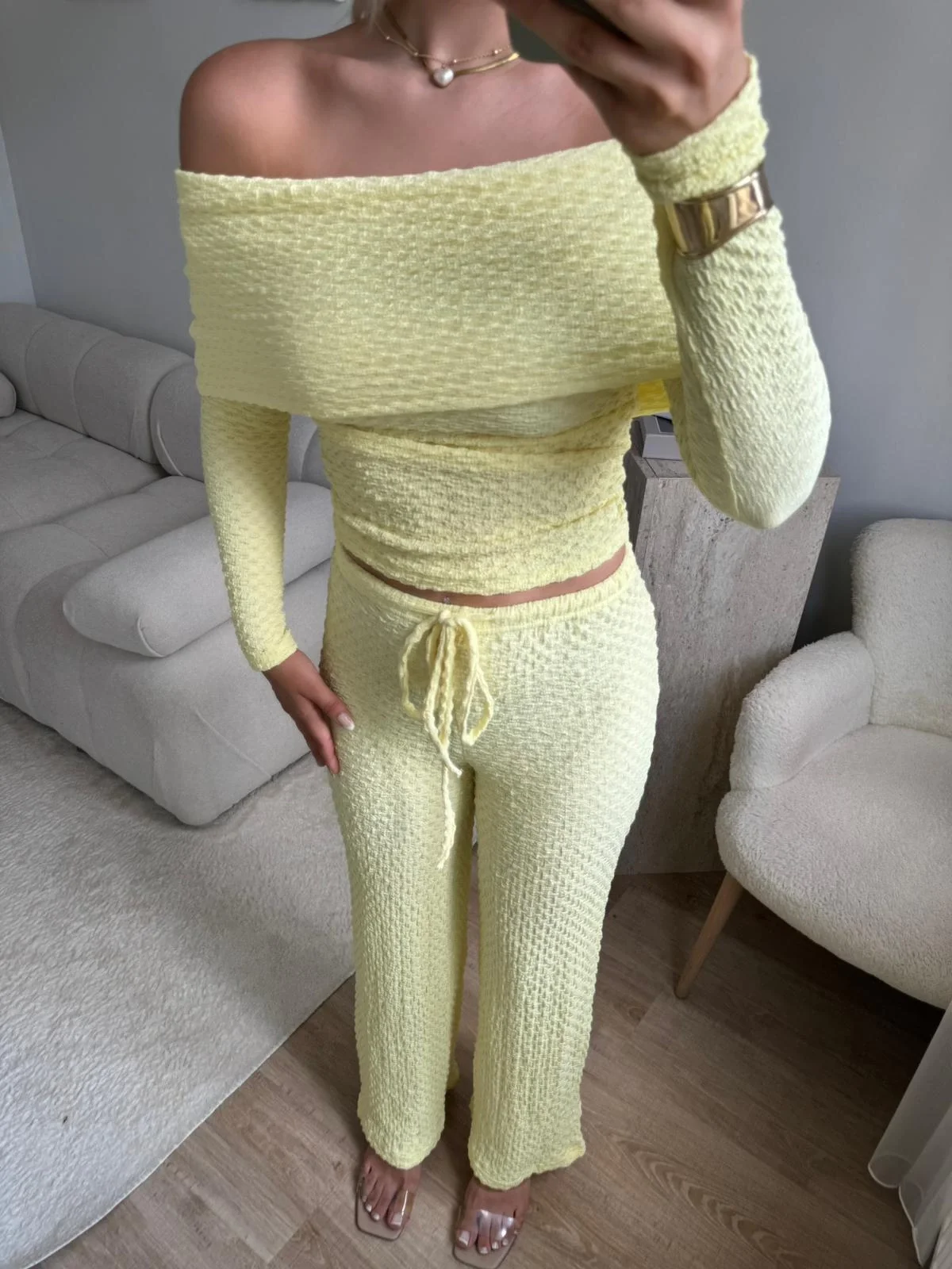 Madonna Yaka Crop & Pantolon Takım - SARI