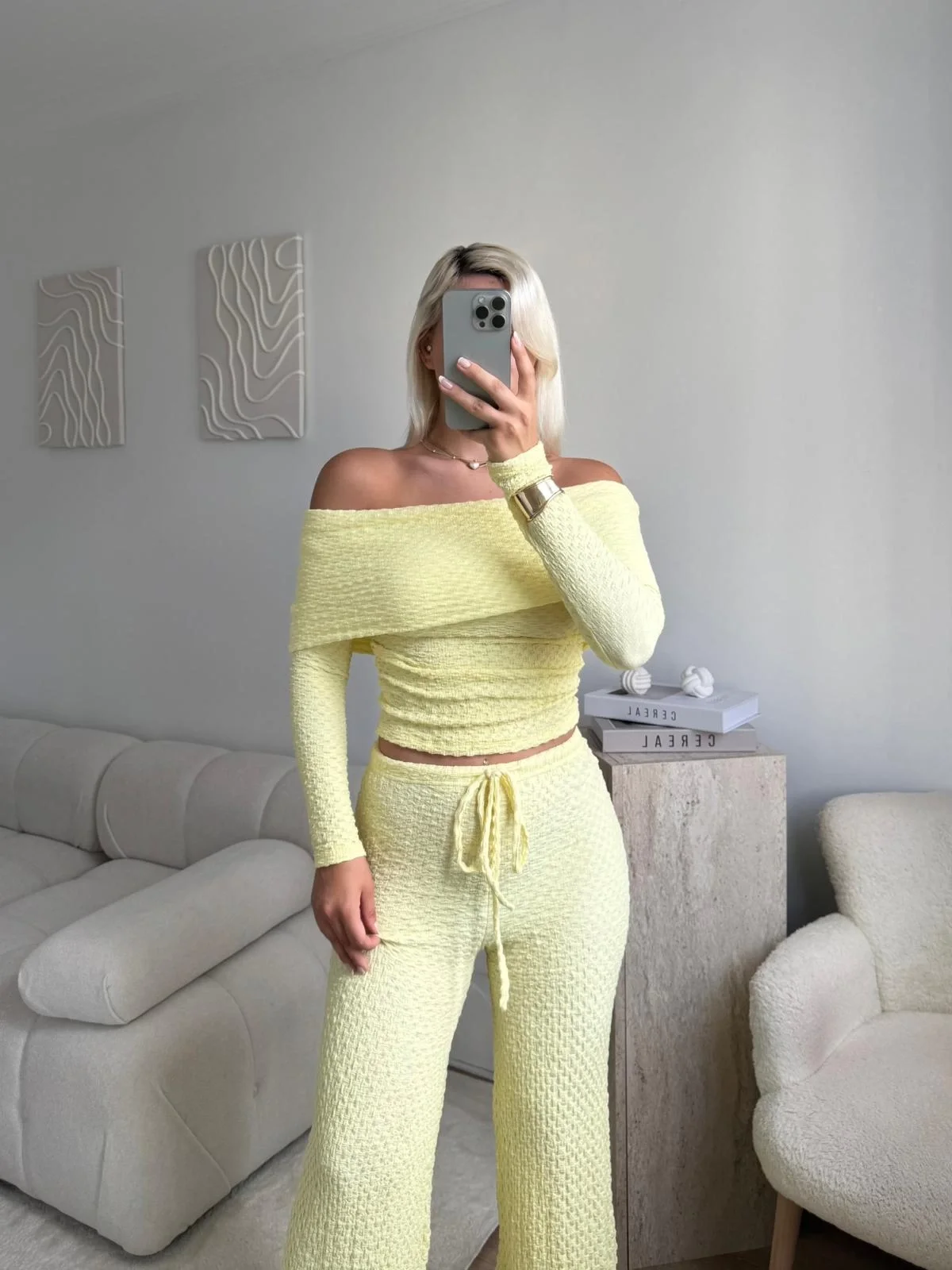 Madonna Yaka Crop & Pantolon Takım - SARI