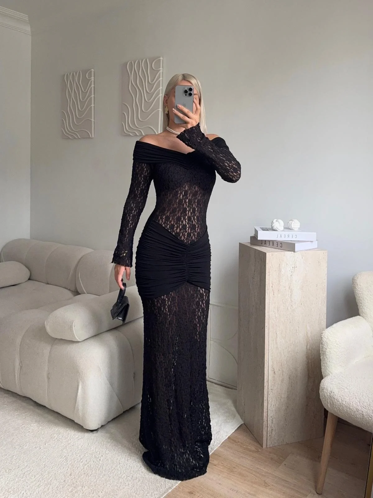 Madonna Yaka Dantel Elbise - SİYAH