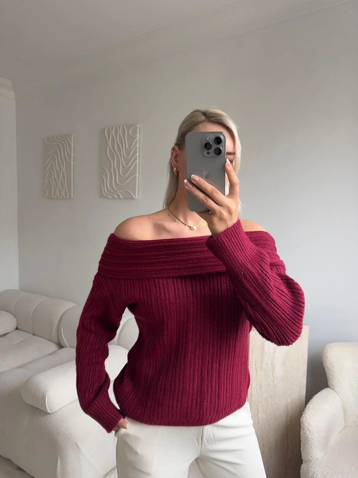 Madonna Yaka Şardonlu Kazak - BORDO
