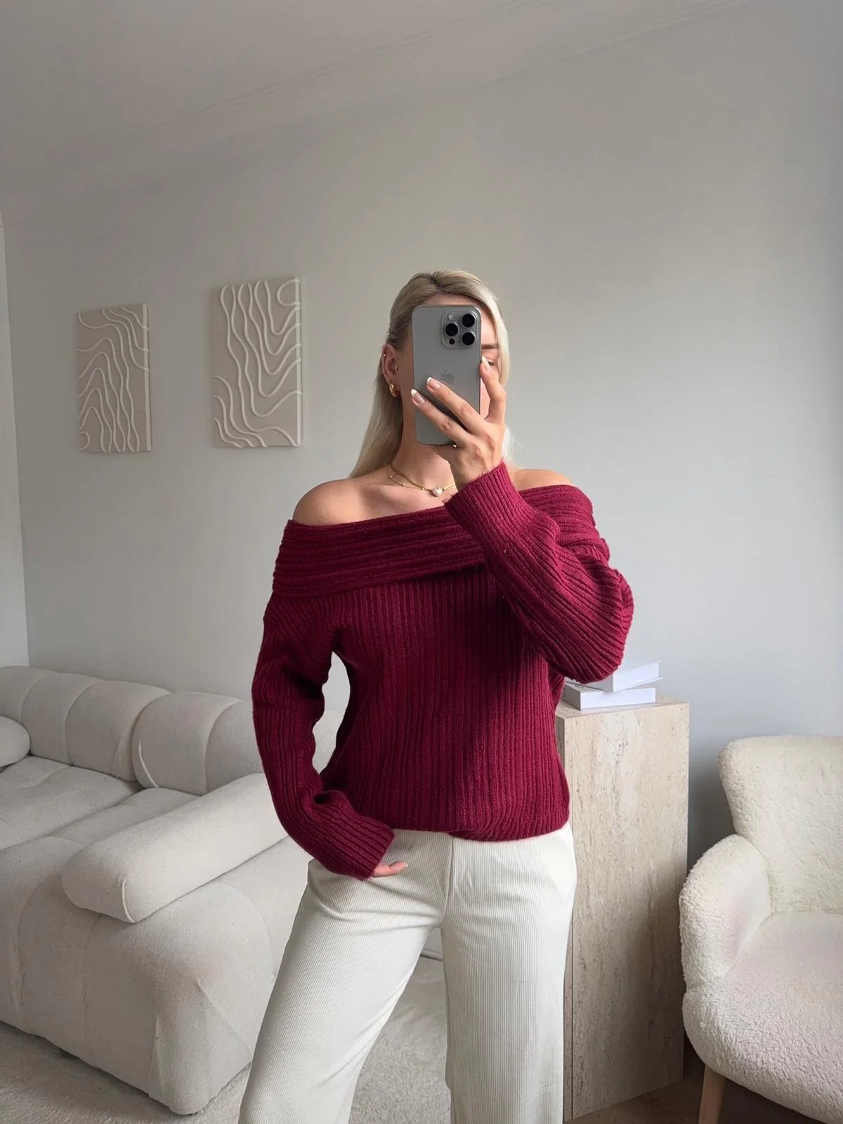 Madonna Yaka Şardonlu Kazak - BORDO