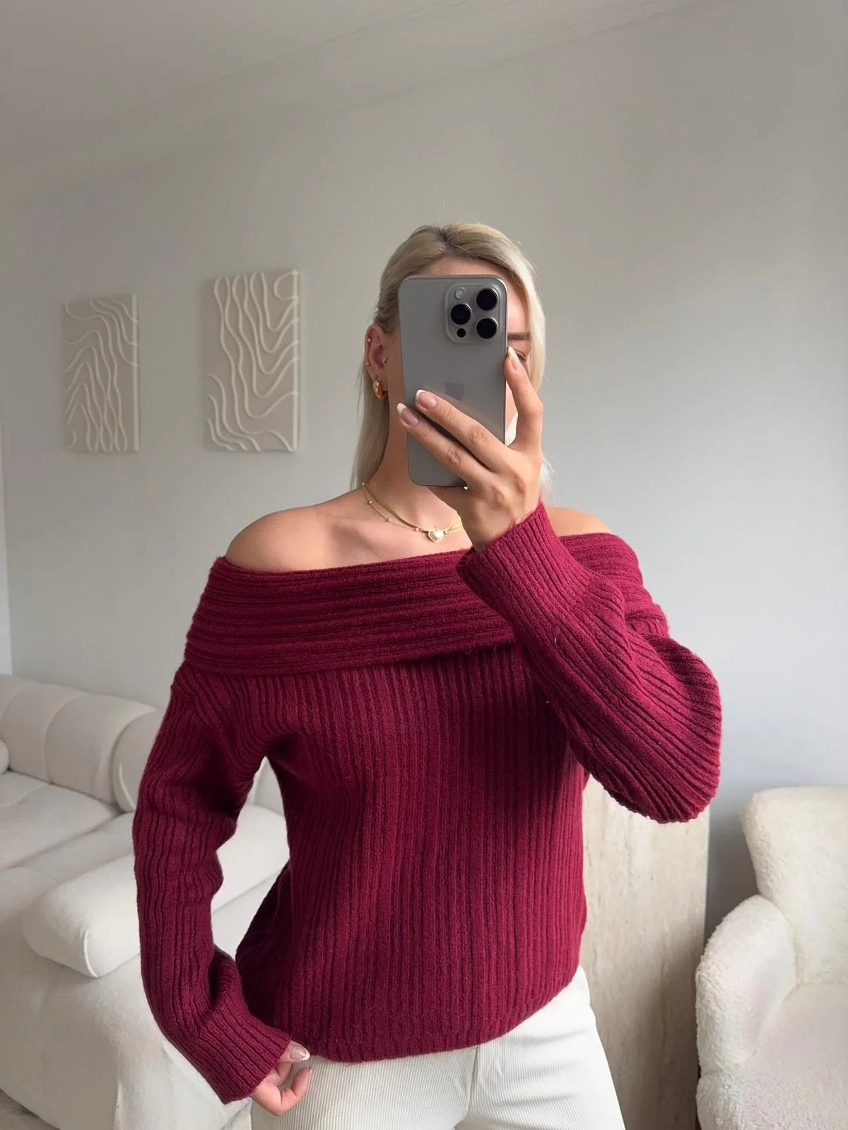 Madonna Yaka Şardonlu Kazak - BORDO