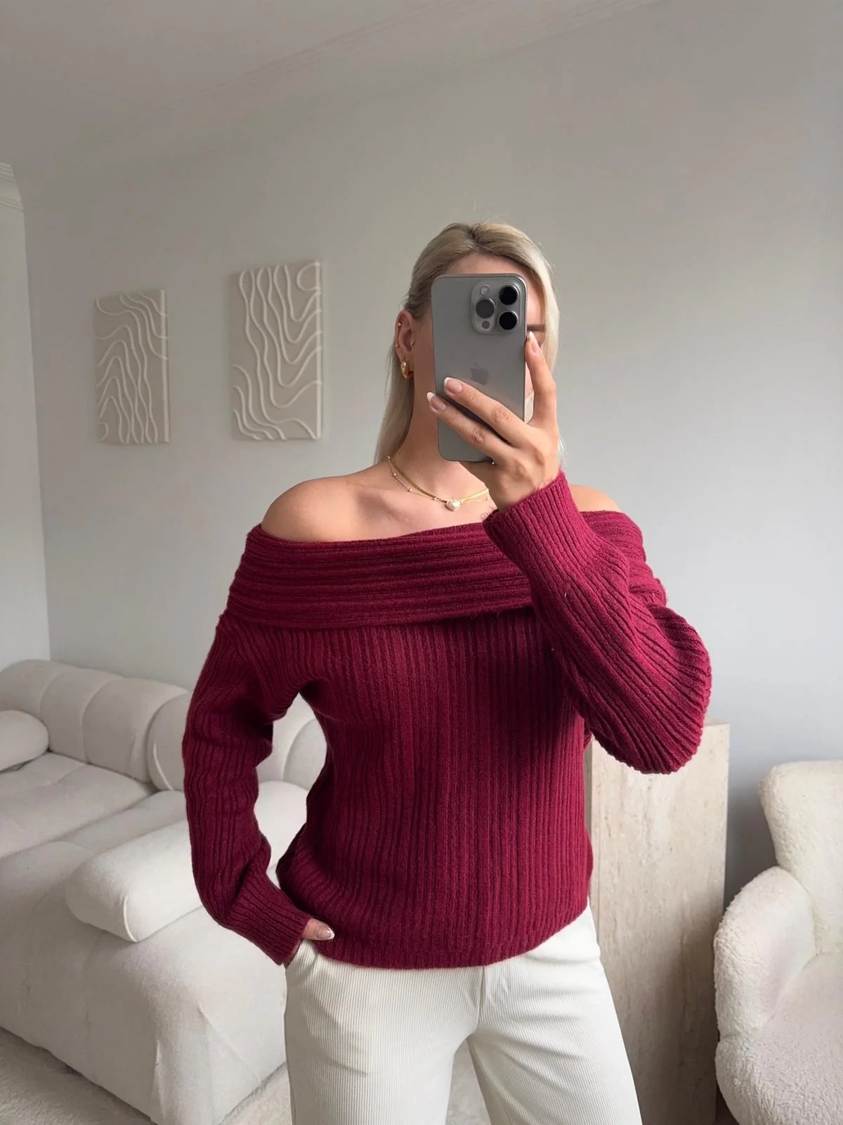 Madonna Yaka Şardonlu Kazak - BORDO