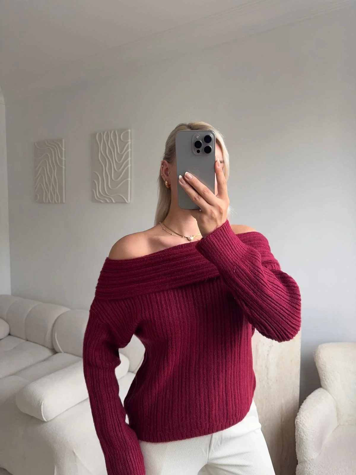 Madonna Yaka Şardonlu Kazak - BORDO