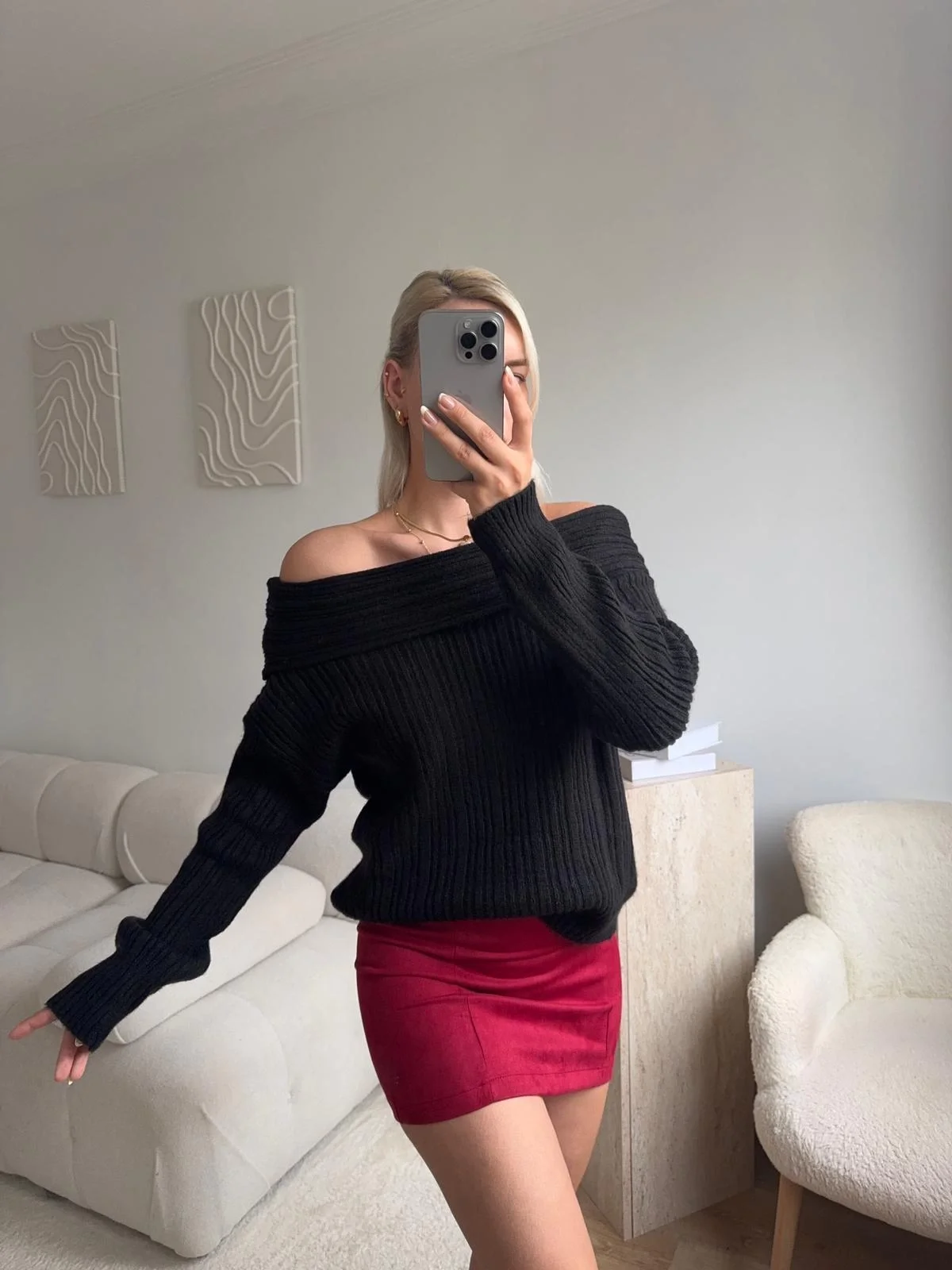 Madonna Yaka Şardonlu Kazak - SİYAH