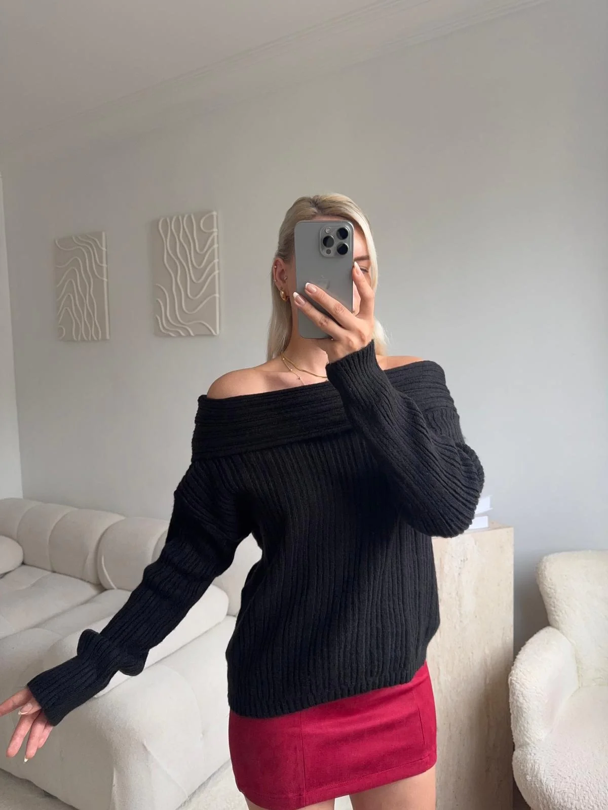 Madonna Yaka Şardonlu Kazak - SİYAH