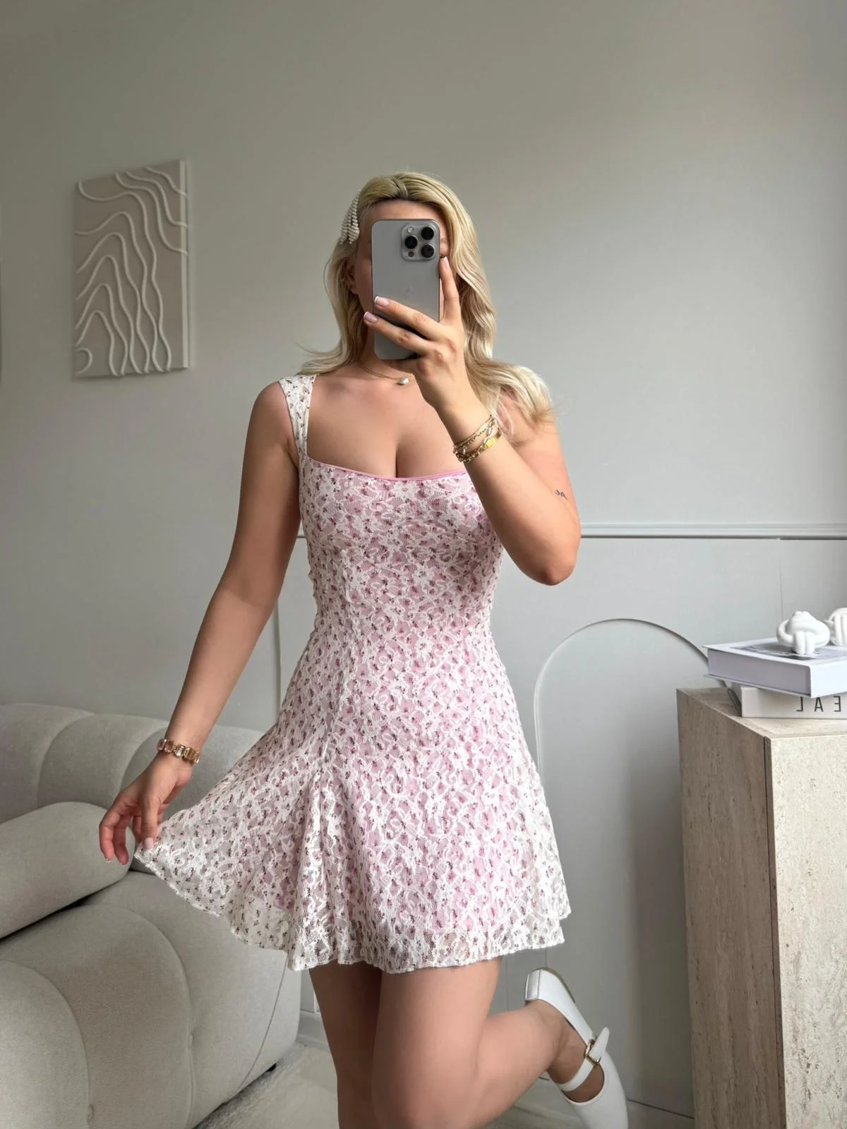 Mini Dantel Baskılı Elbise