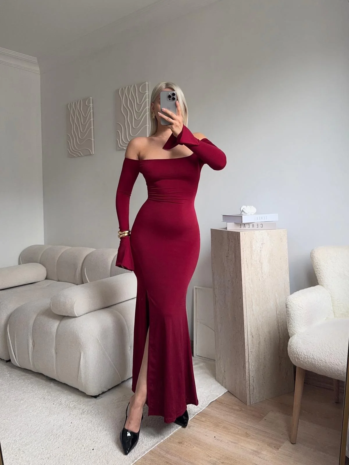 Monroe Uzun Elbise - BORDO