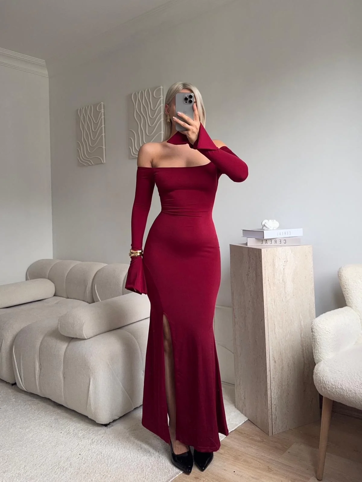 Monroe Uzun Elbise - BORDO