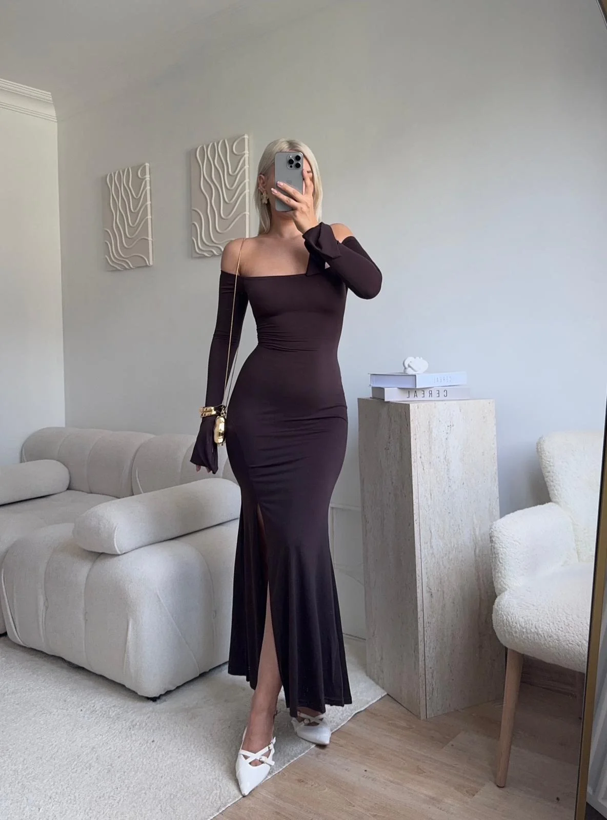 Monroe Uzun Elbise - KAHVE