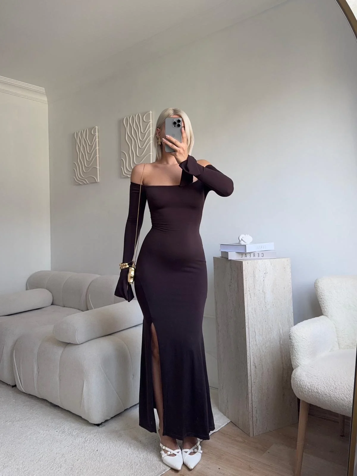 Monroe Uzun Elbise - KAHVE