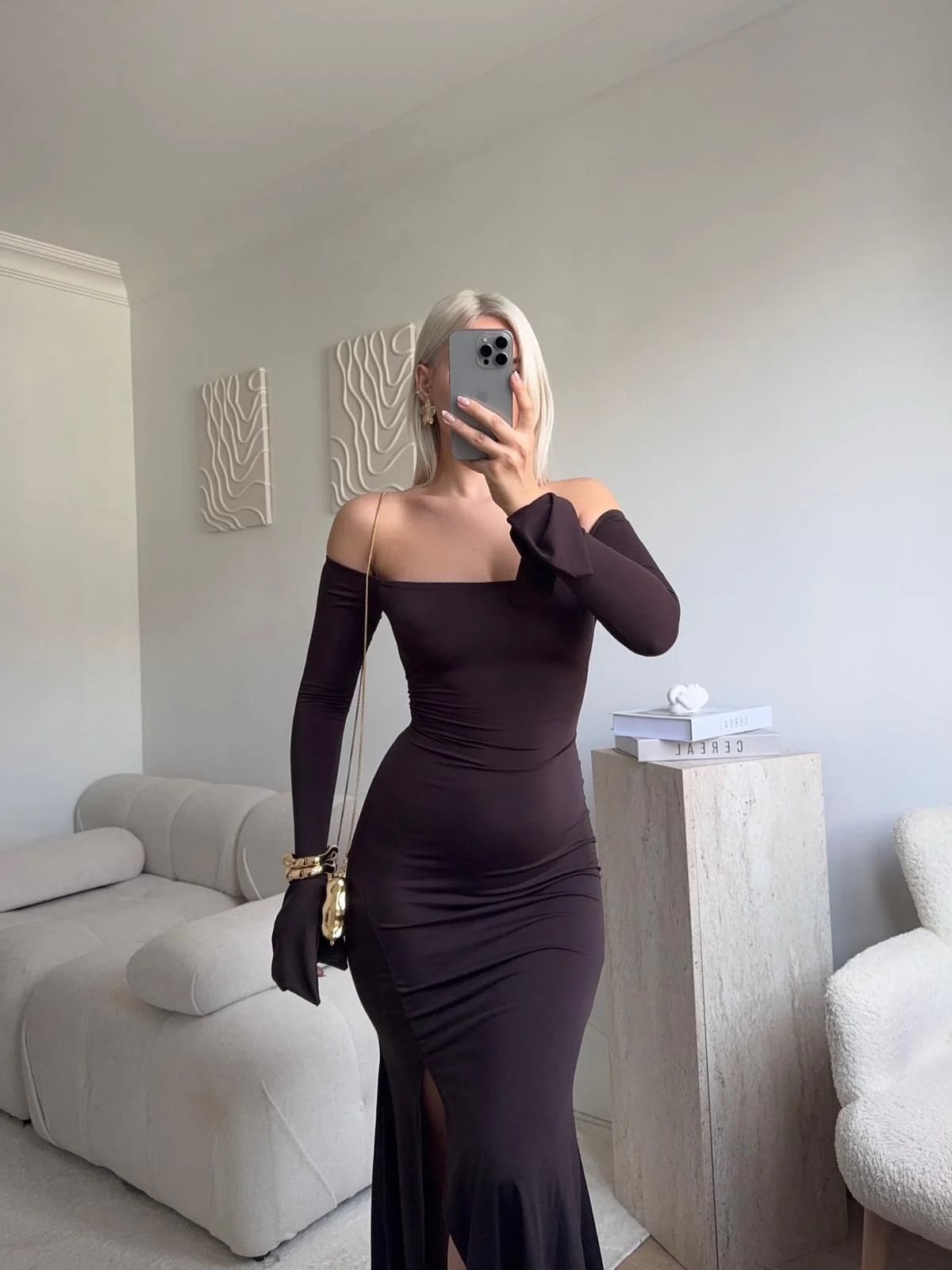 Monroe Uzun Elbise - KAHVE