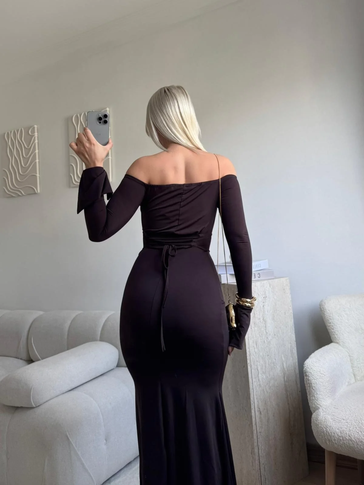 Monroe Uzun Elbise - KAHVE