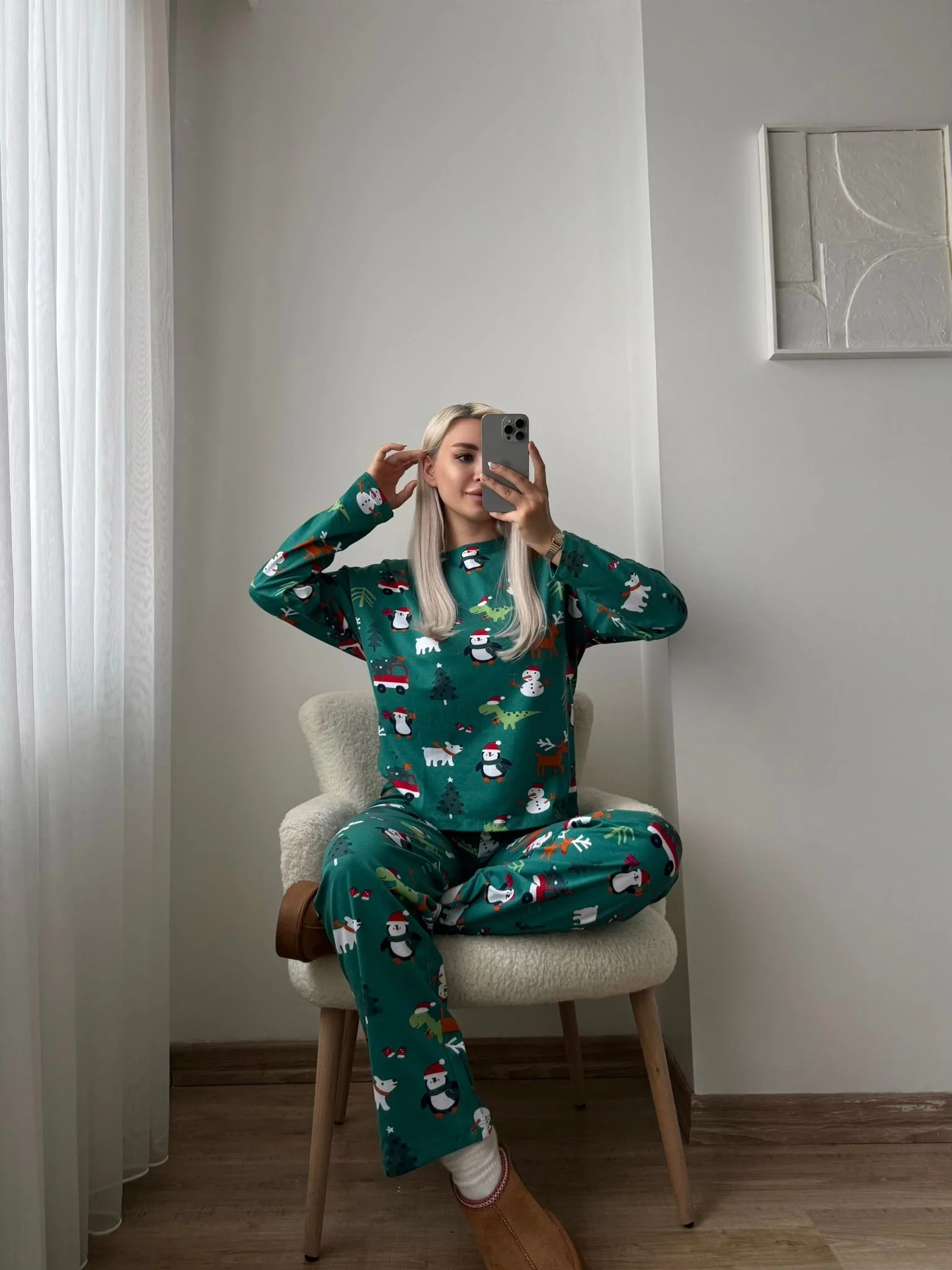 Noel Baskılı Pijama Takımı - YEŞİL