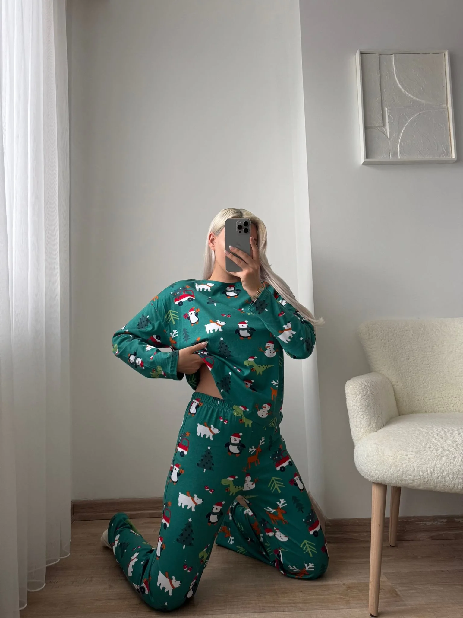 Noel Baskılı Pijama Takımı - YEŞİL