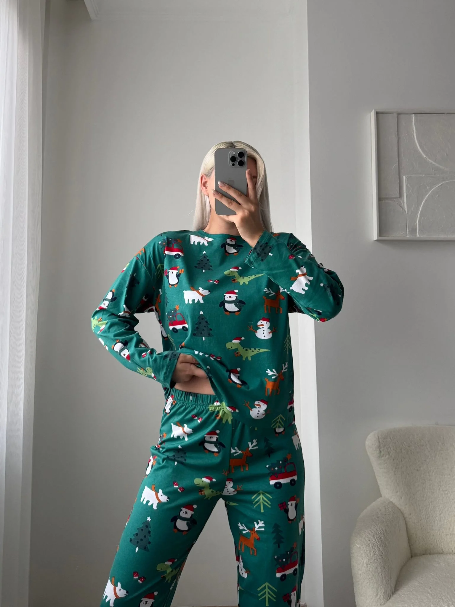 Noel Baskılı Pijama Takımı - YEŞİL