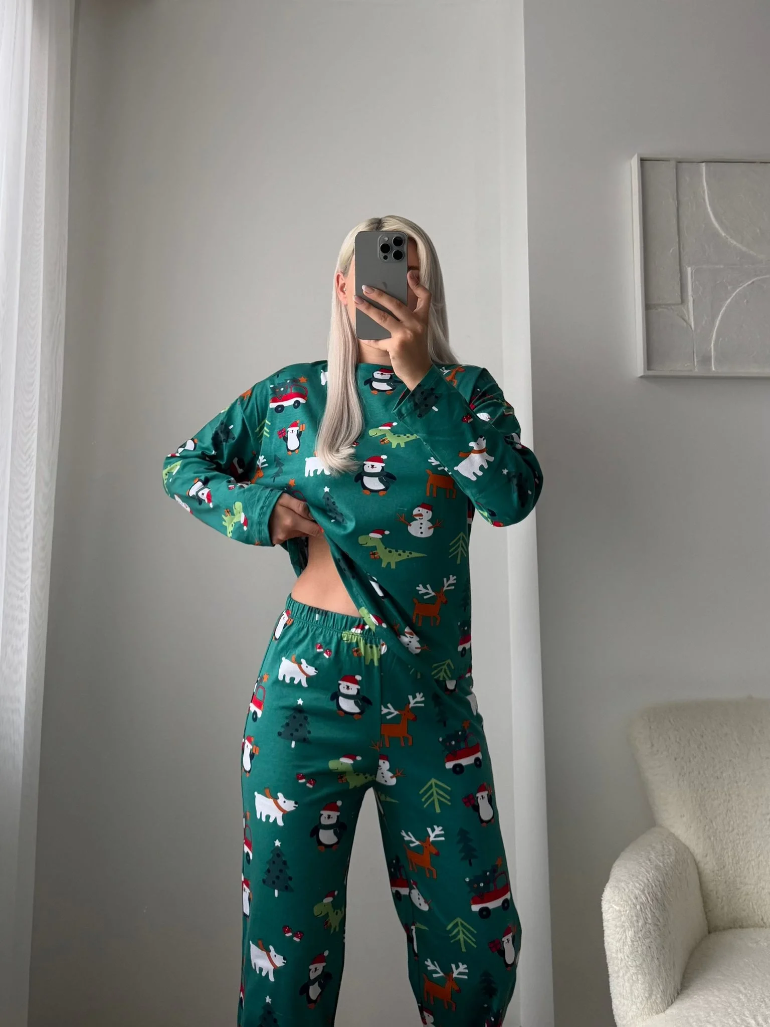 Noel Baskılı Pijama Takımı - YEŞİL