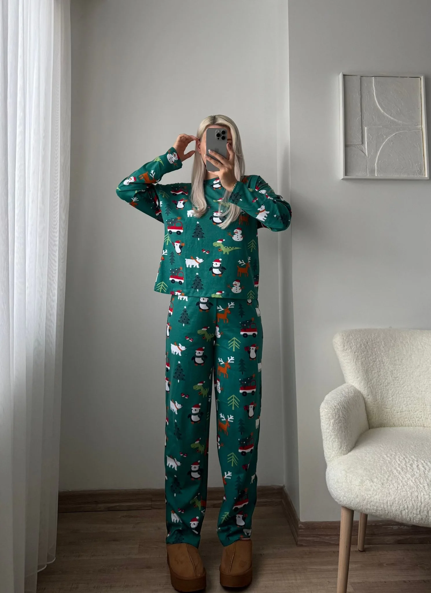 Noel Baskılı Pijama Takımı - YEŞİL