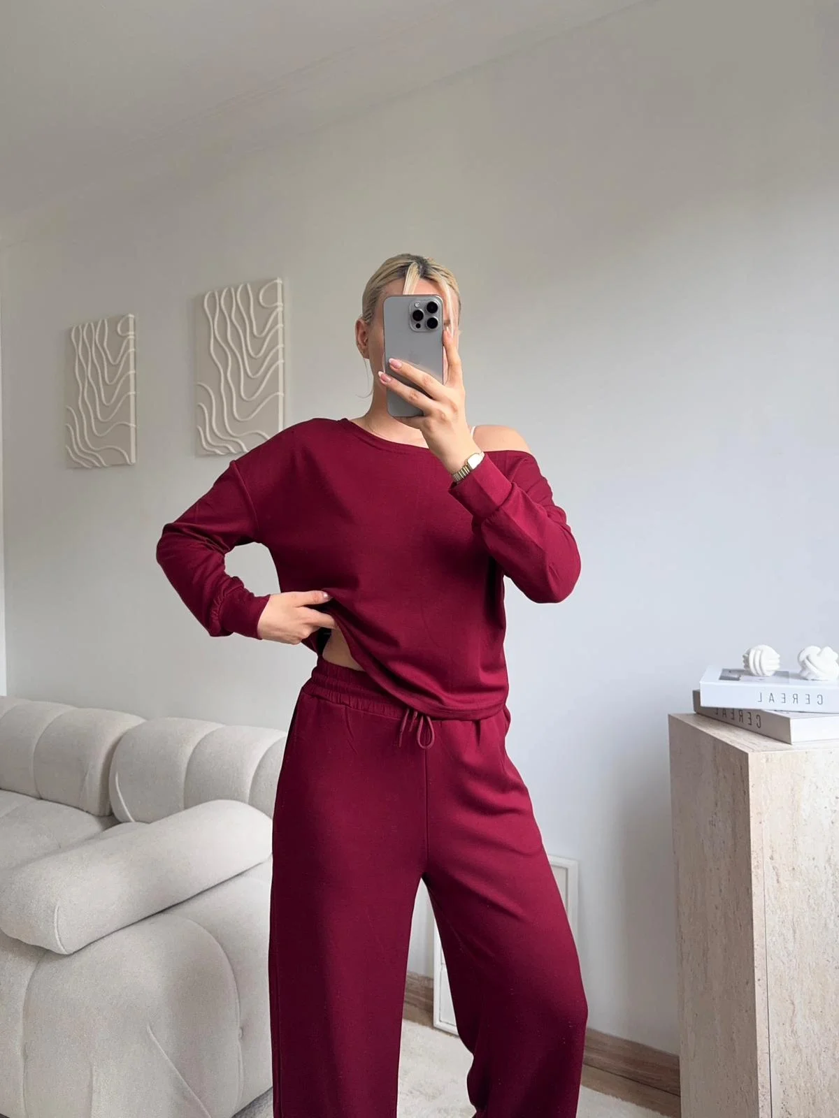 Omuz Detaylı Günlük Takım - BORDO