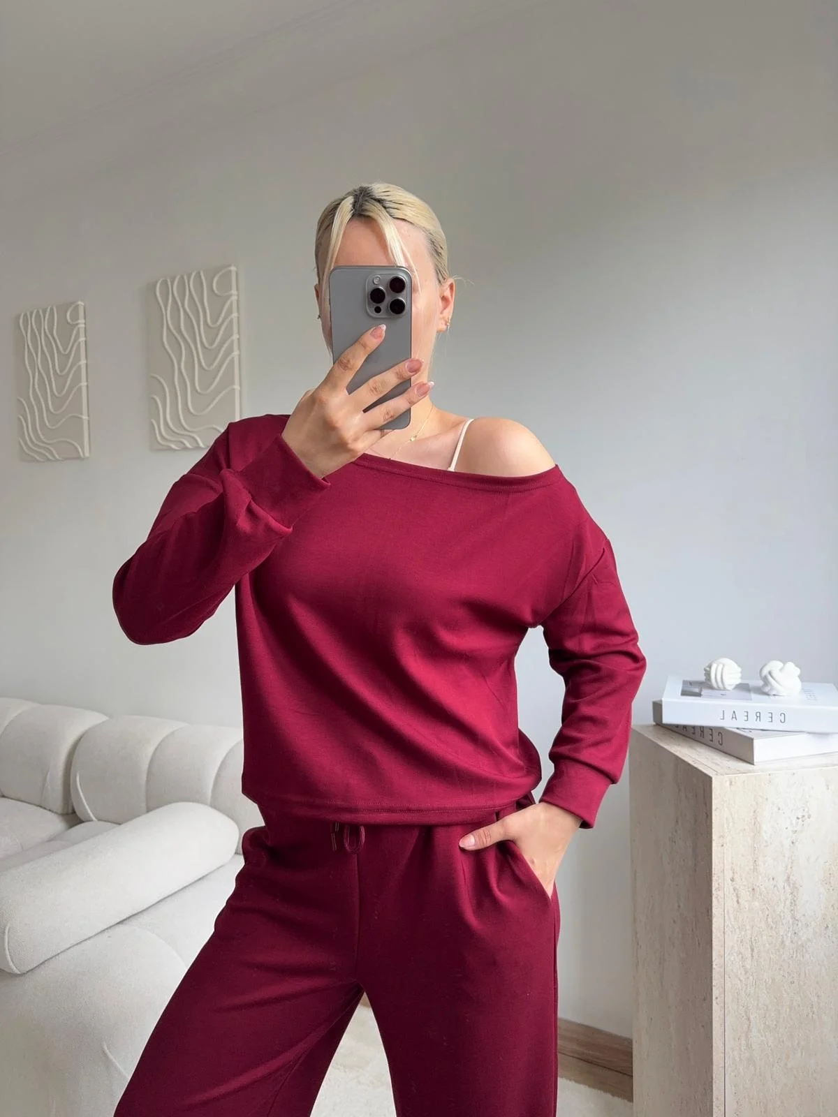 Omuz Detaylı Günlük Takım - BORDO