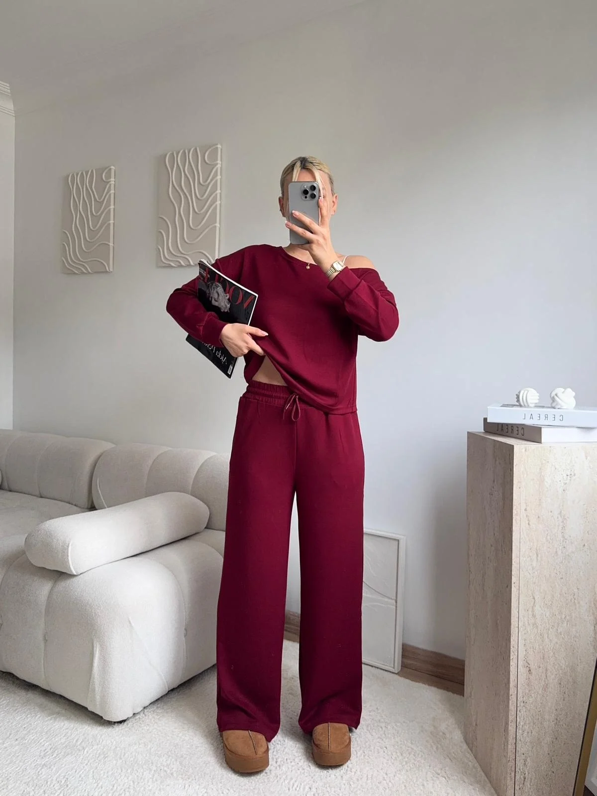 Omuz Detaylı Günlük Takım - BORDO