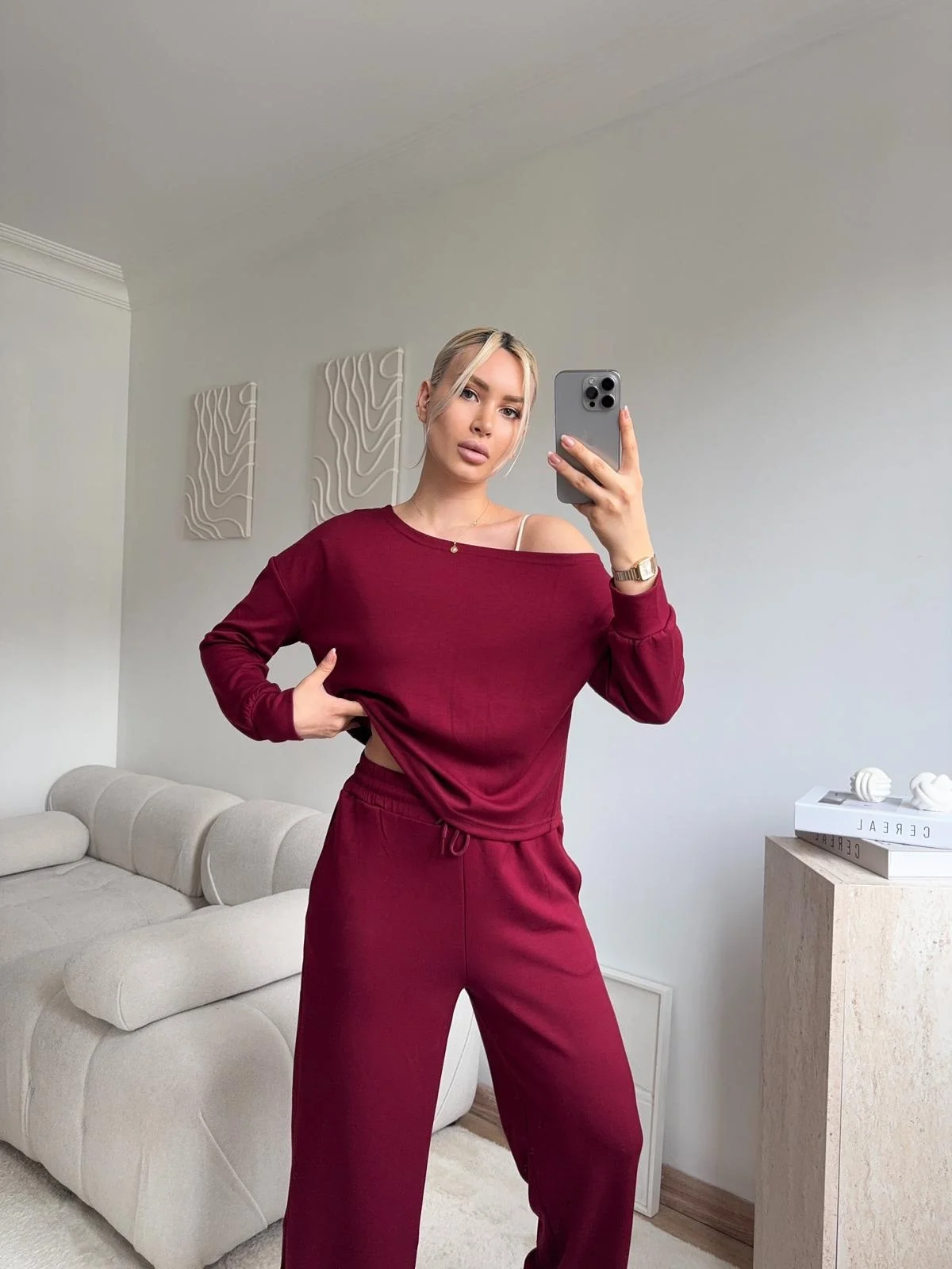 Omuz Detaylı Günlük Takım - BORDO