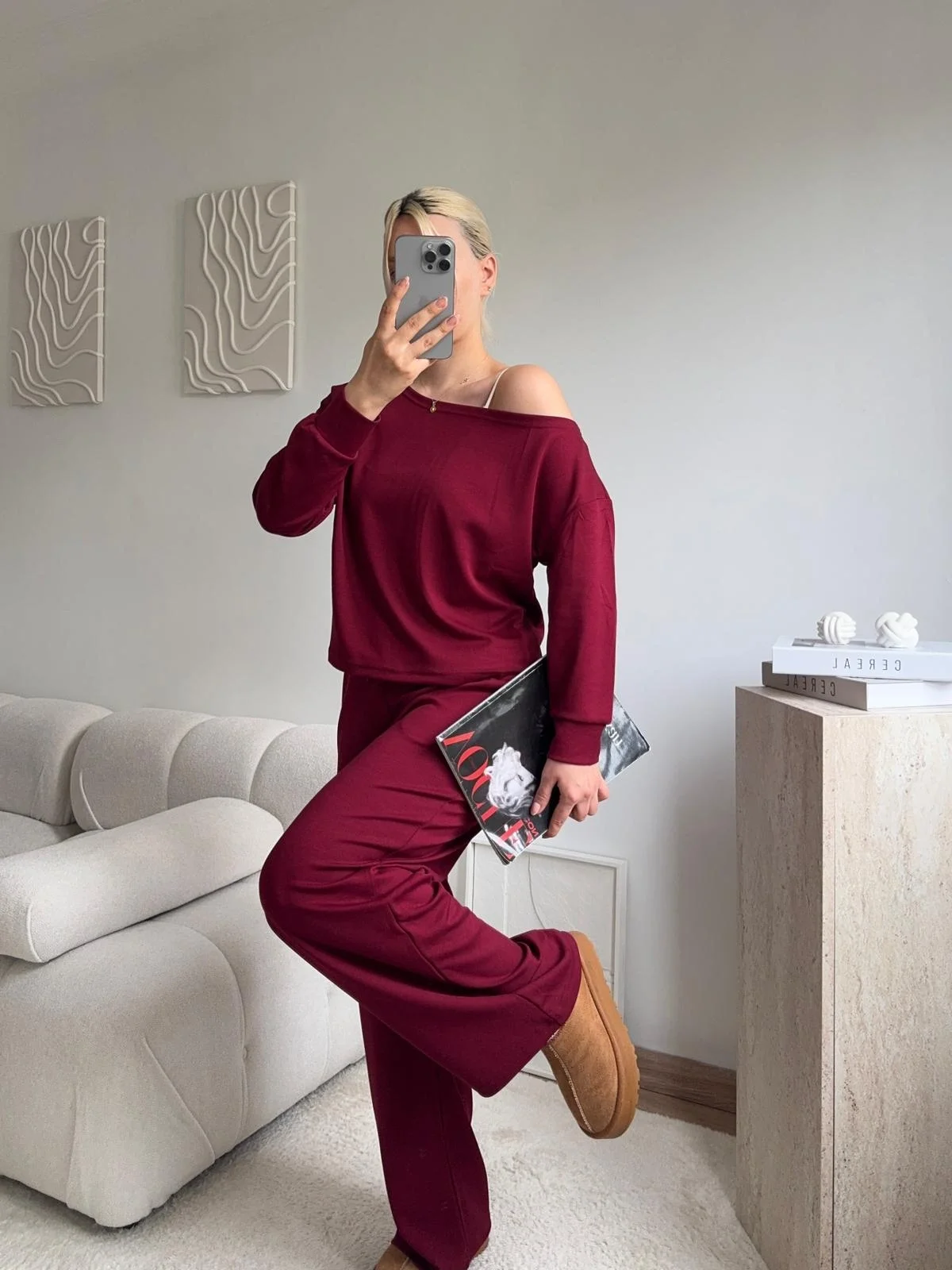 Omuz Detaylı Günlük Takım - BORDO