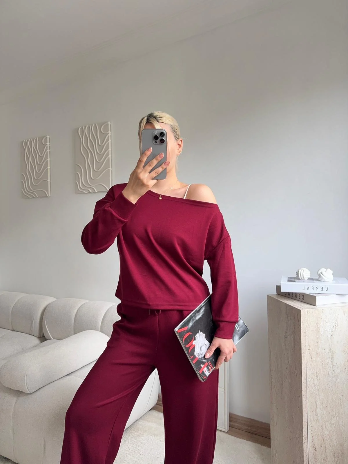 Omuz Detaylı Günlük Takım - BORDO