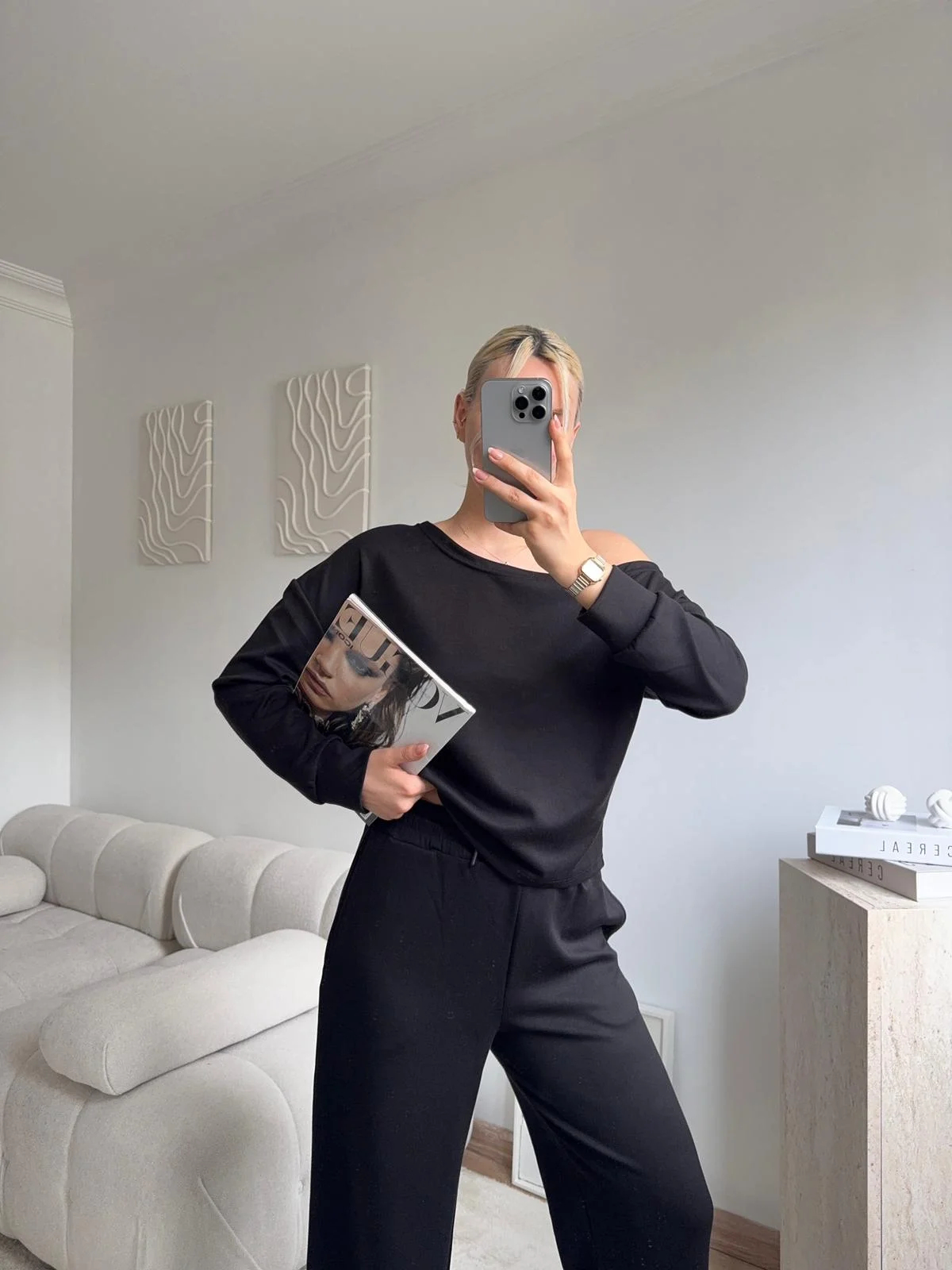 Omuz Detaylı Günlük Takım - SİYAH