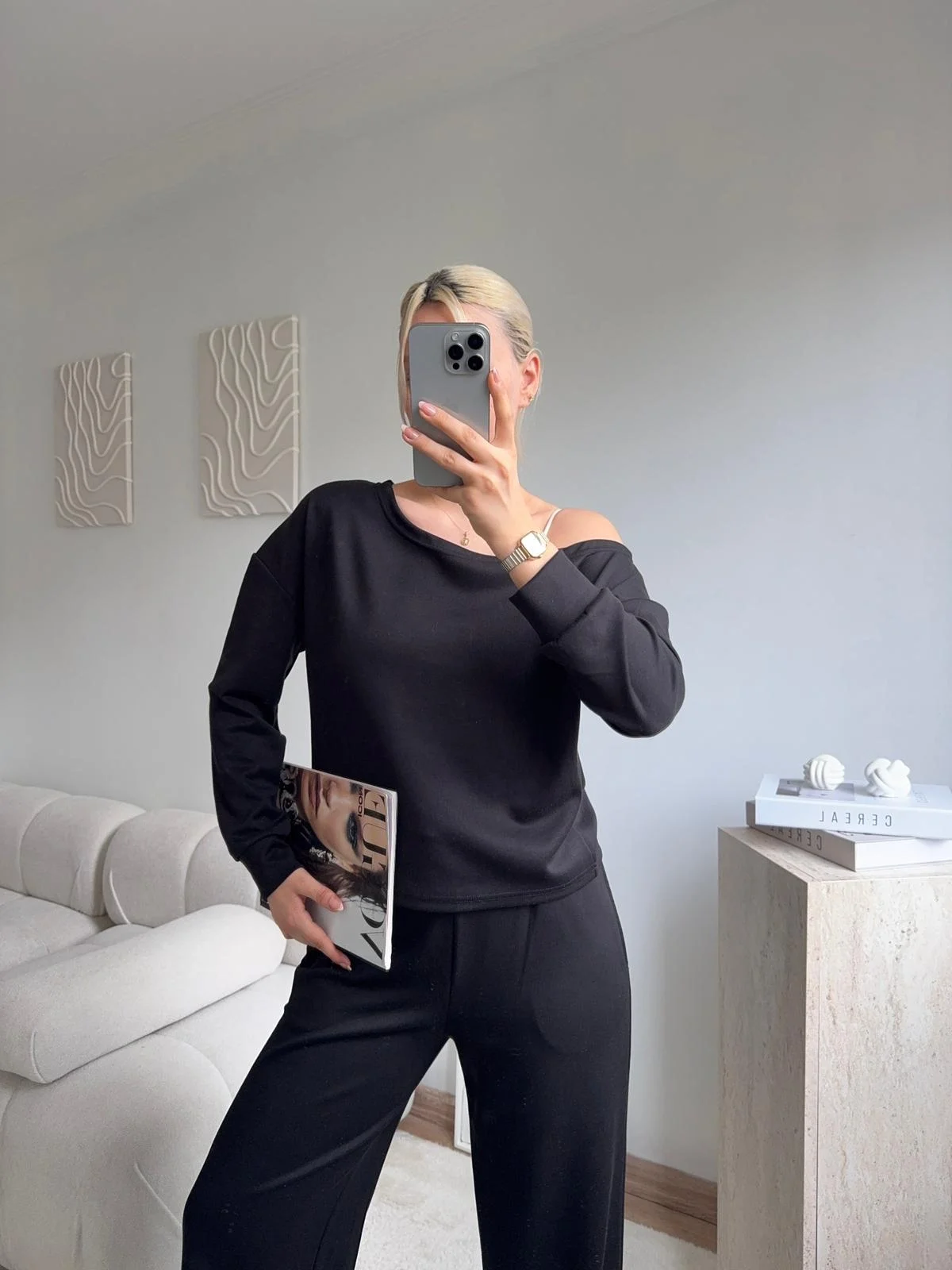 Omuz Detaylı Günlük Takım - SİYAH