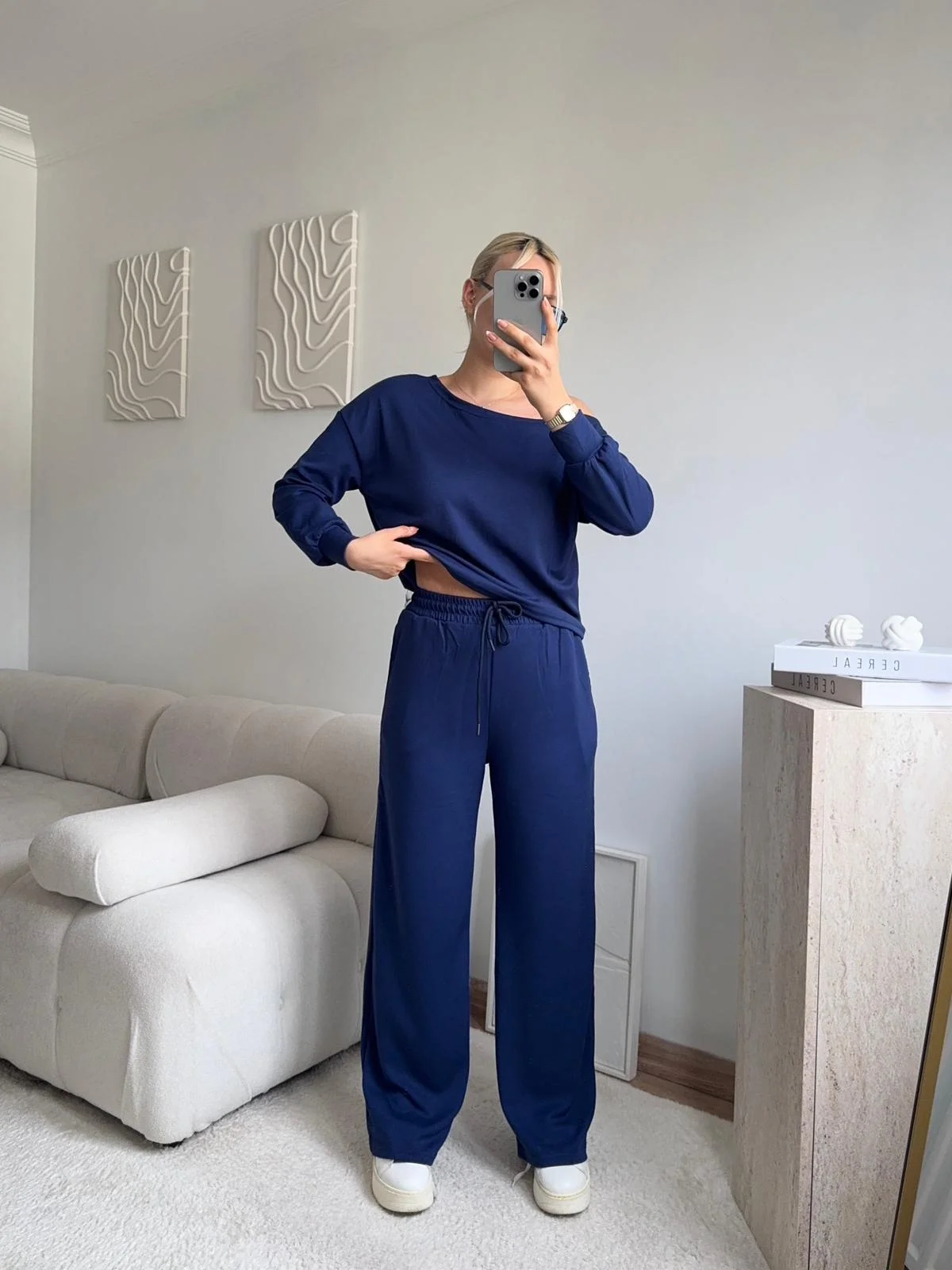 Omuz Detaylı Günlük Takım - MAVİ