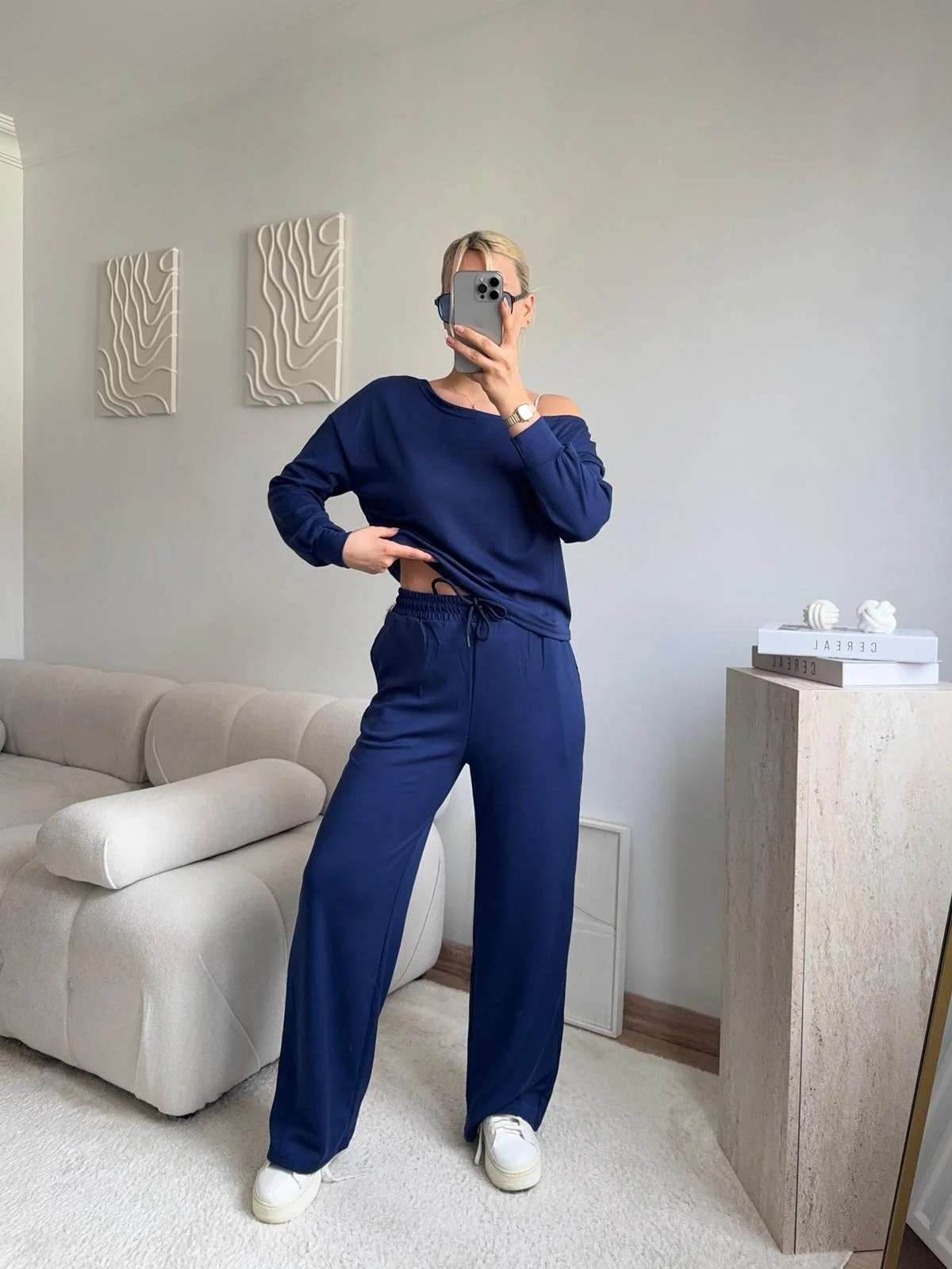 Omuz Detaylı Günlük Takım - MAVİ