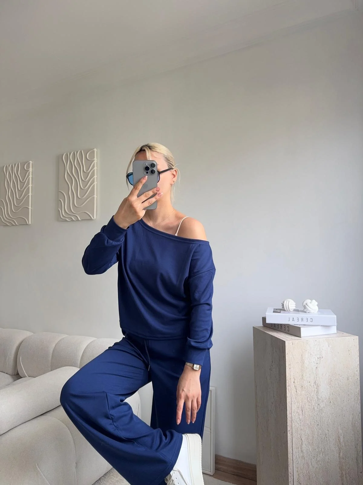 Omuz Detaylı Günlük Takım - MAVİ