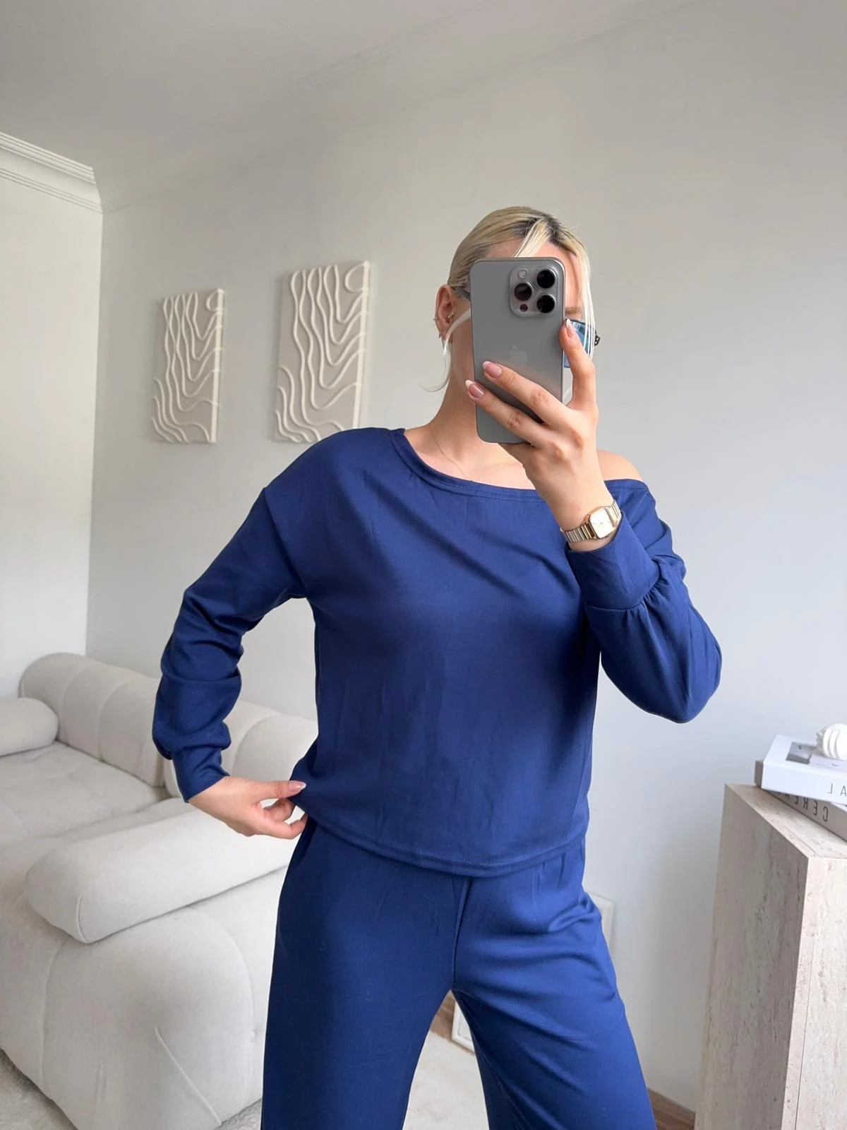 Omuz Detaylı Günlük Takım - MAVİ