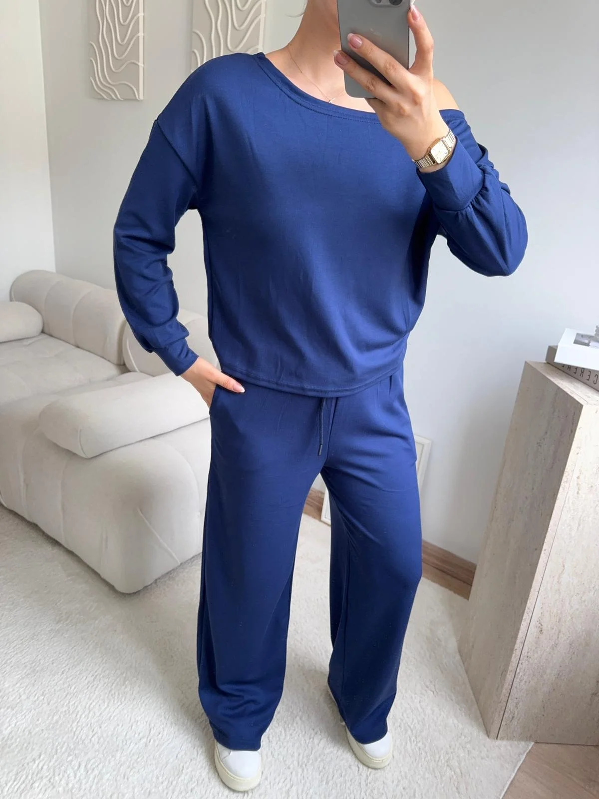 Omuz Detaylı Günlük Takım - MAVİ