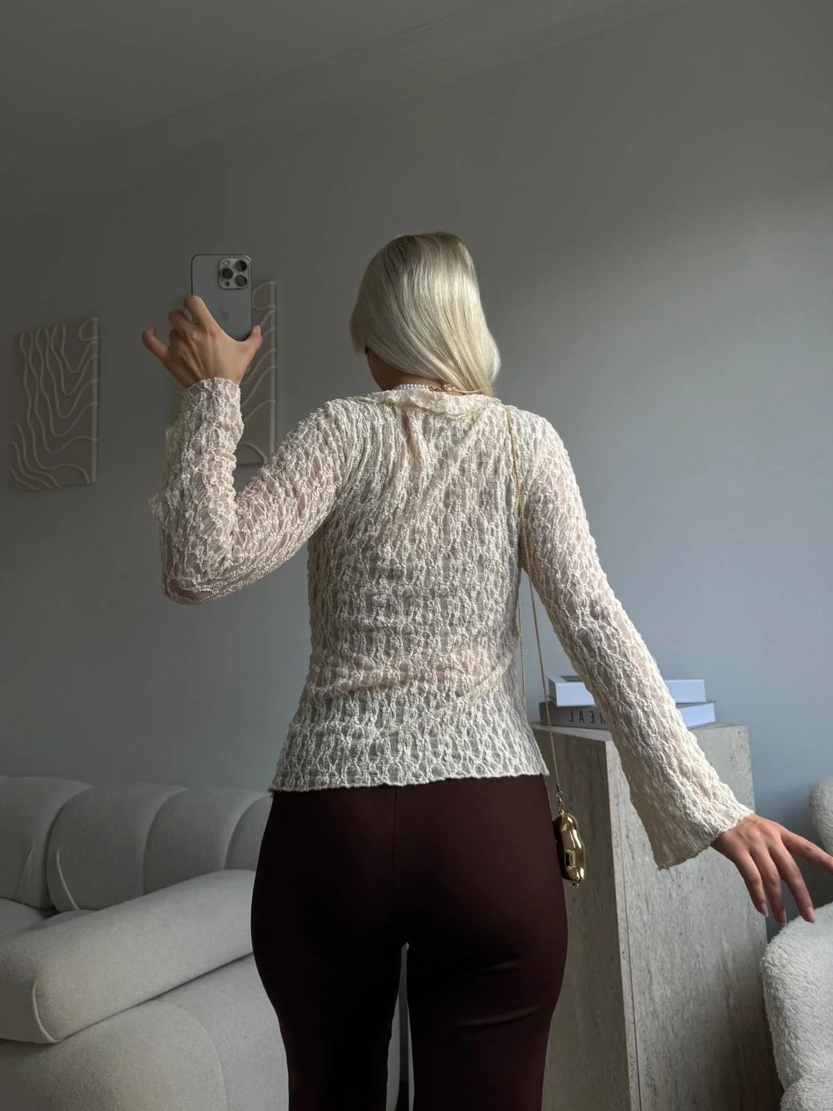 Ön Bağlamalı Dantel Hırka - BEJ