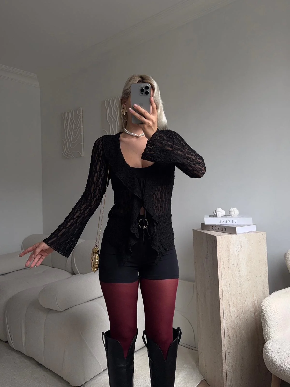 Ön Bağlamalı Dantel Hırka - SİYAH