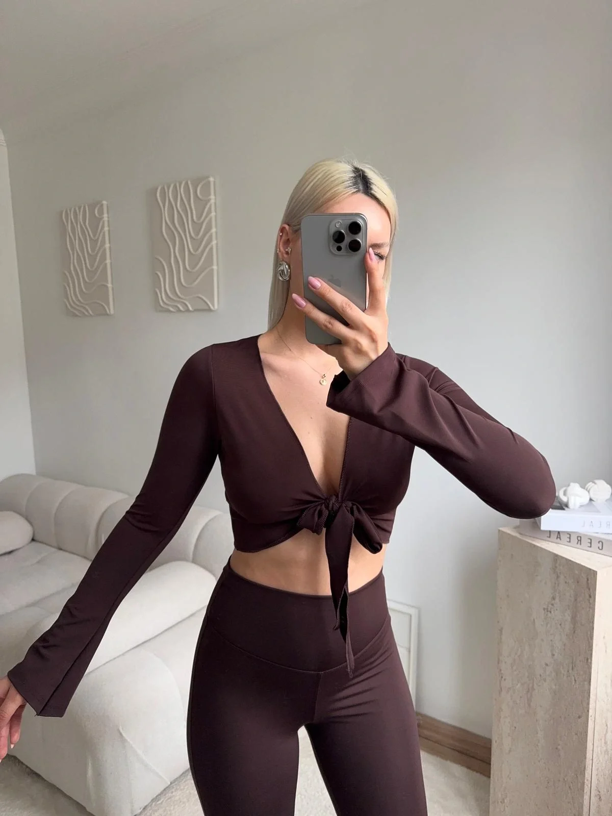 Ön Bağlamalı Fit Crop - KAHVE