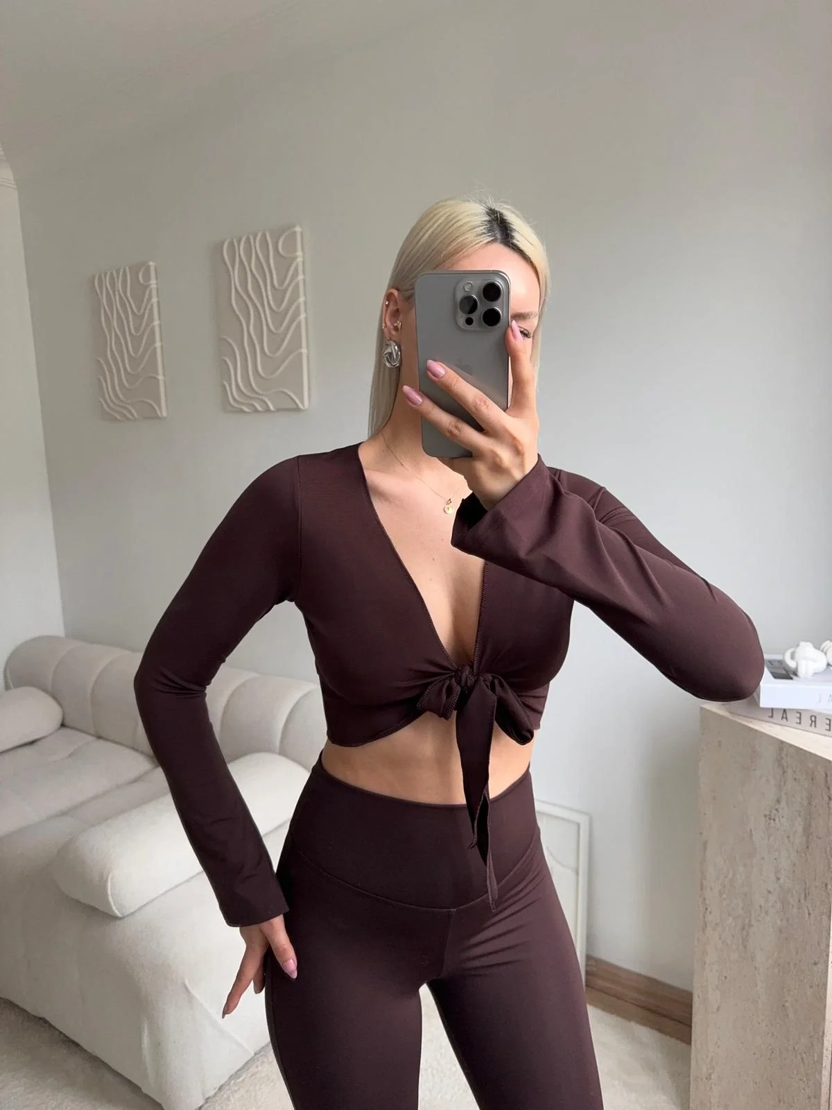 Ön Bağlamalı Fit Crop - KAHVE