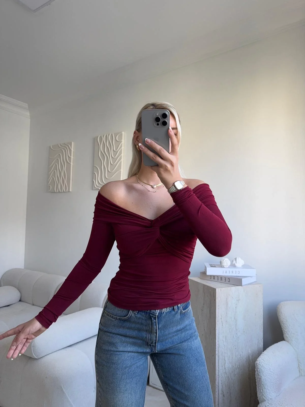 Önü Drapeli Madonna Bluz - BORDO