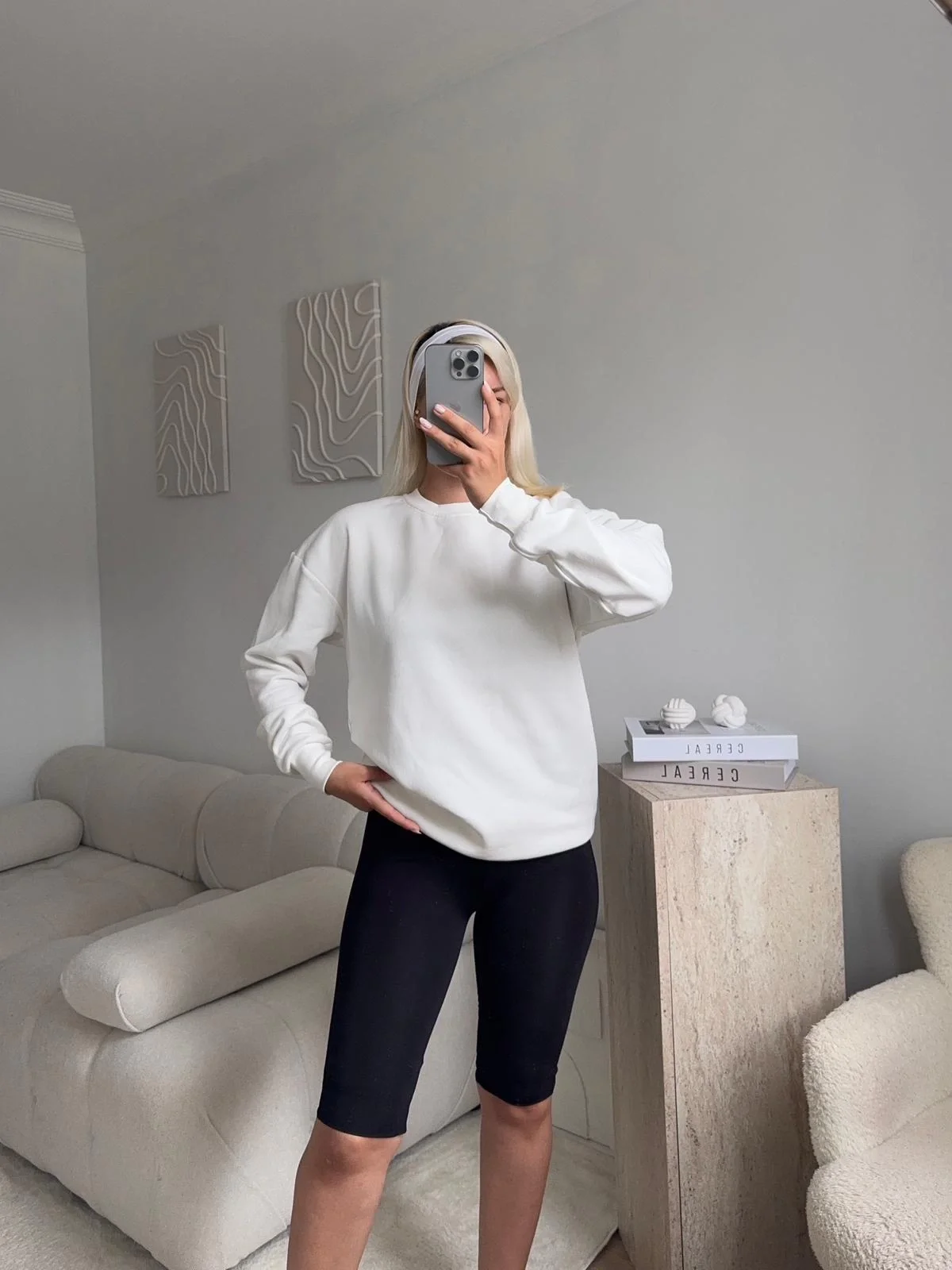 Oversize Basic Sweat - BEYAZ