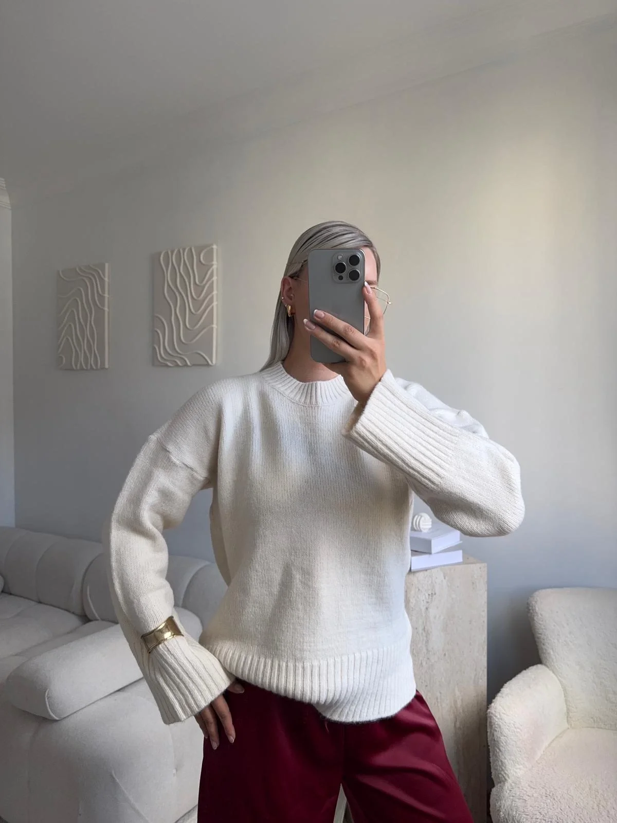 Oversize Bisiklet Yaka Kazak - BEJ