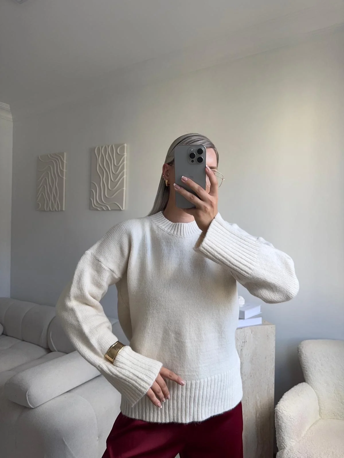 Oversize Bisiklet Yaka Kazak - BEJ