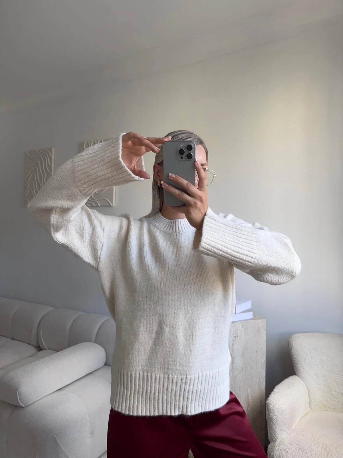 Oversize Bisiklet Yaka Kazak - BEJ