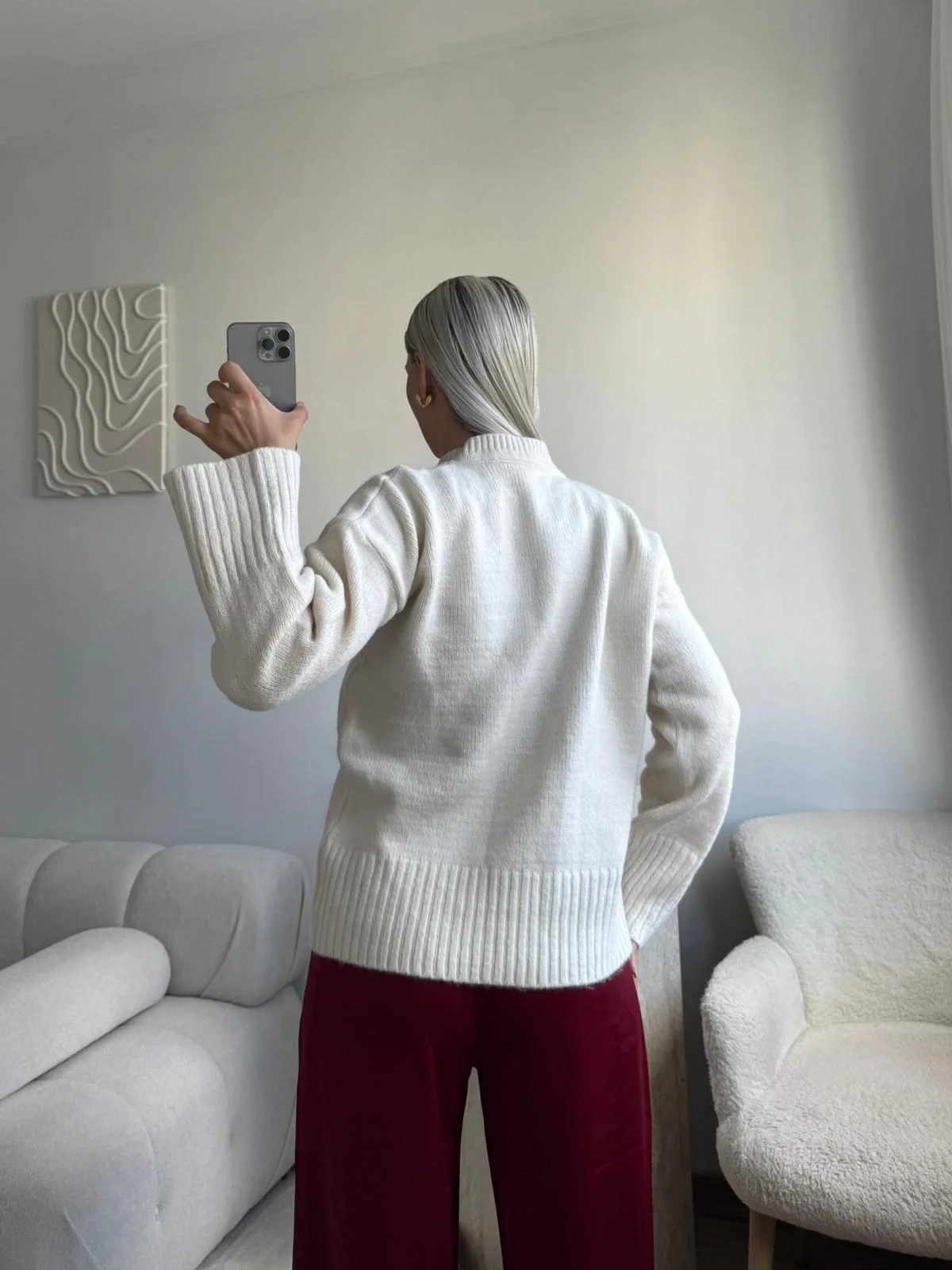 Oversize Bisiklet Yaka Kazak - BEJ