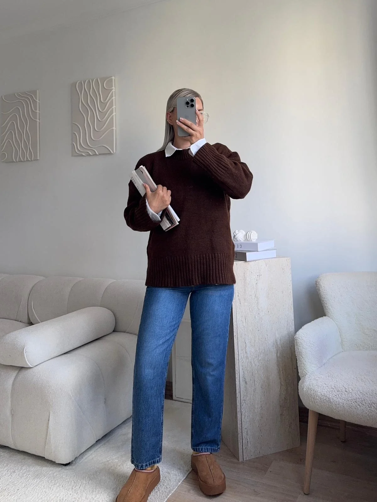 Oversize Bisiklet Yaka Kazak - KAHVE