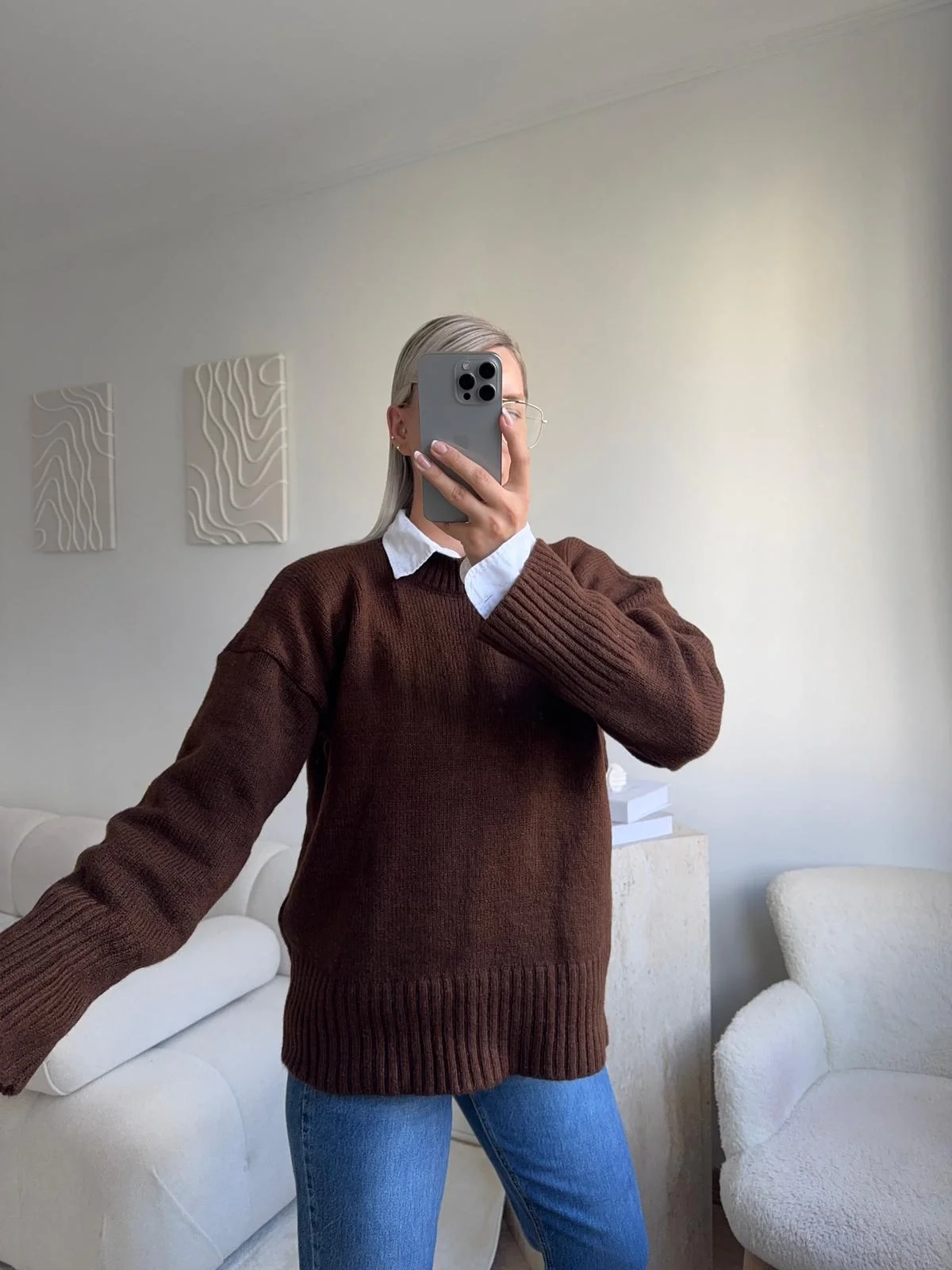 Oversize Bisiklet Yaka Kazak - KAHVE